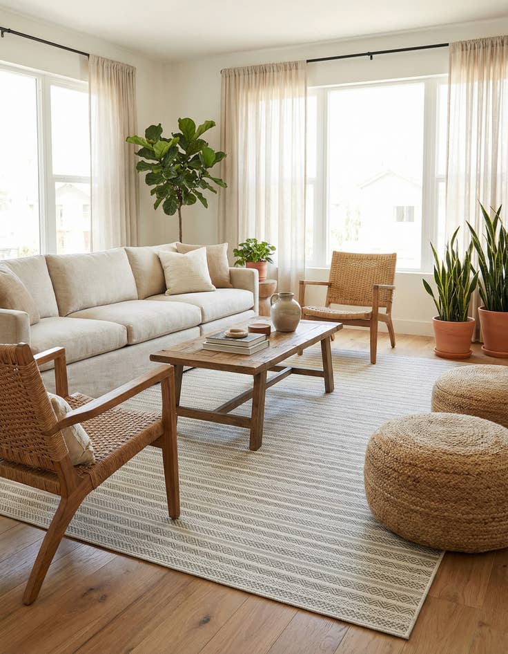 Detail image of 9' x 12' Easy-Clean Striped Indoor / Outdoor Rug