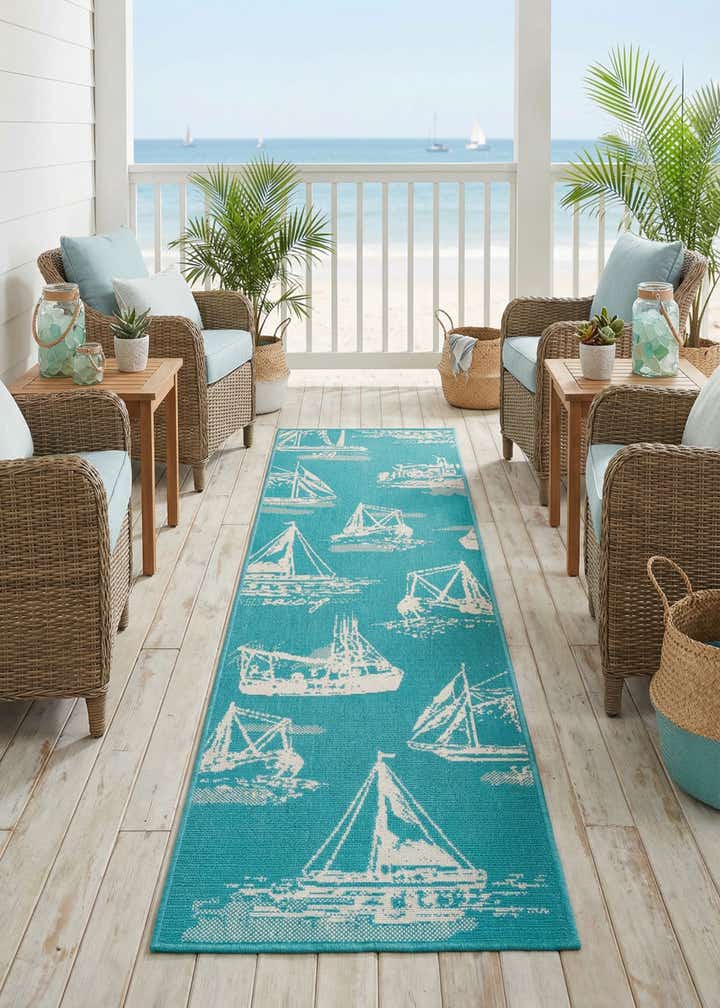 2' x 8' Easy-Clean Coastal Indoor / Outdoor Runner Rug