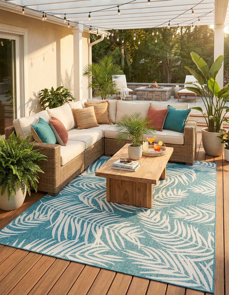 Detail image of 10' x 14' Easy-Clean Botanical Indoor / Outdoor Rug