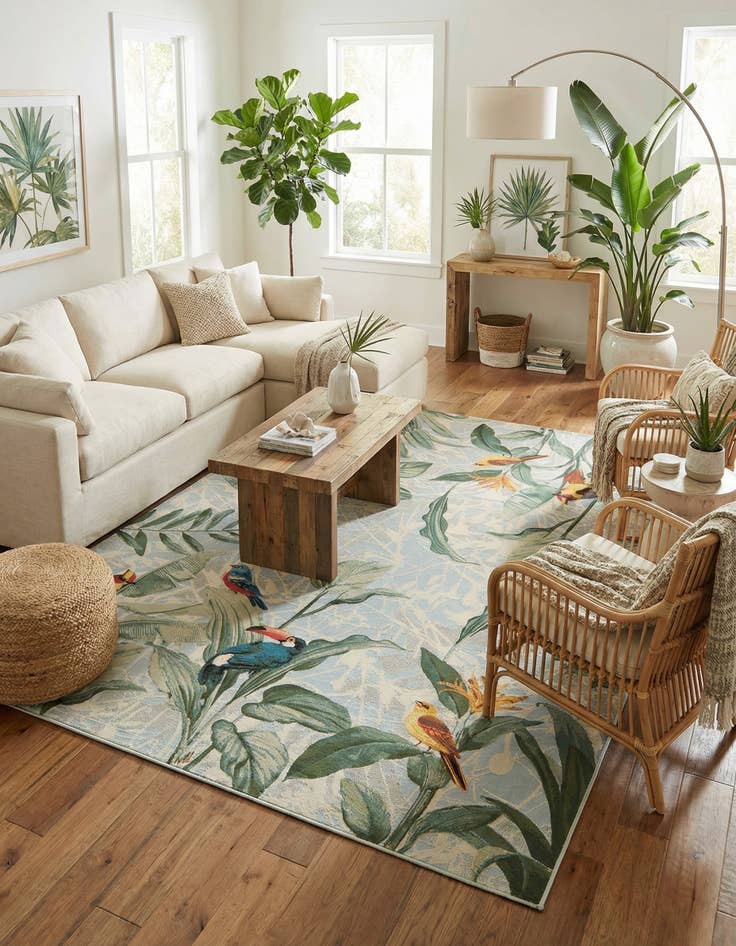 Detail image of  7' 10 x 11'  Washable Botanical Indoor / Outdoor Rug