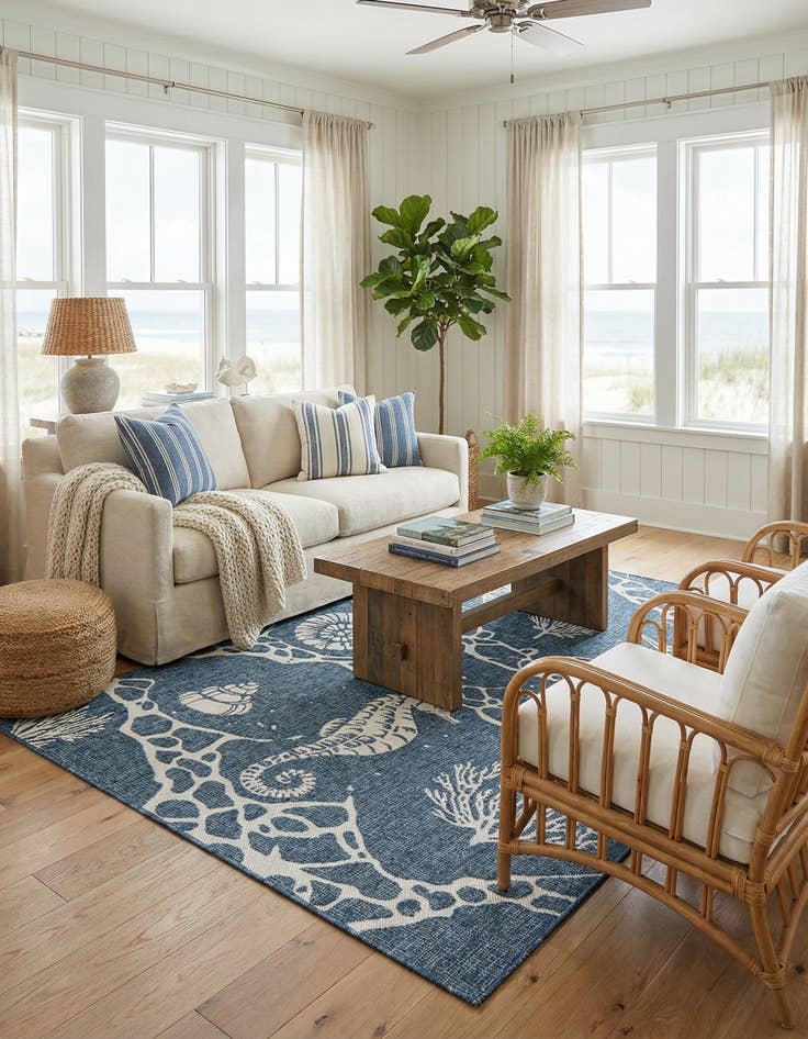 Detail image of 5' 3 x 8'  Washable Coastal Indoor / Outdoor Rug