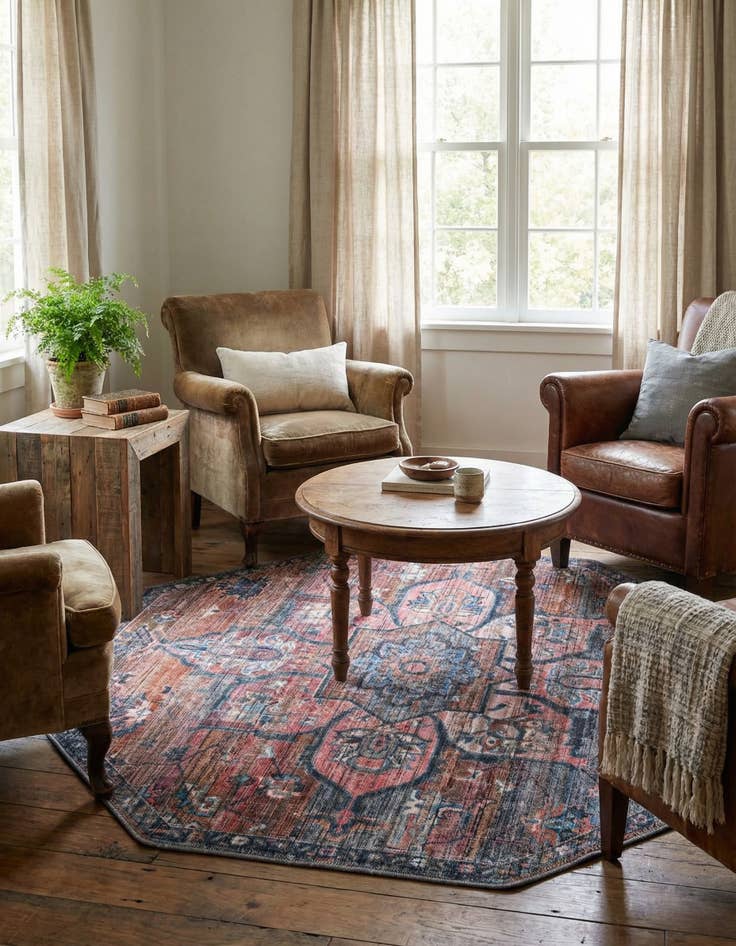 Detail image of  5' 3 x 5' 3  Washable Nostalgia Octagon Rug