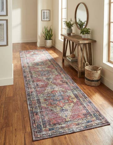 Yellow Pink Washable Maahru Runner Rug