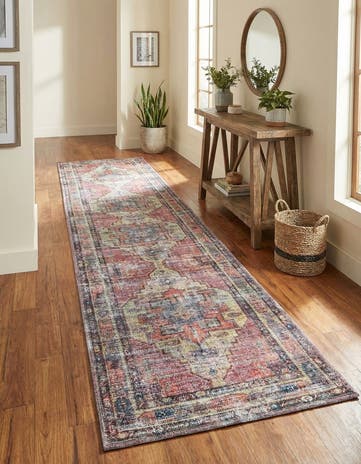 Yellow Pink Washable Maahru Runner Rug