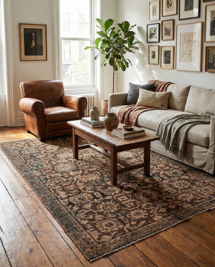 Detail image of 4' 9 x 7' Hand Knotted Ultra Vintage Persian Wool Rug