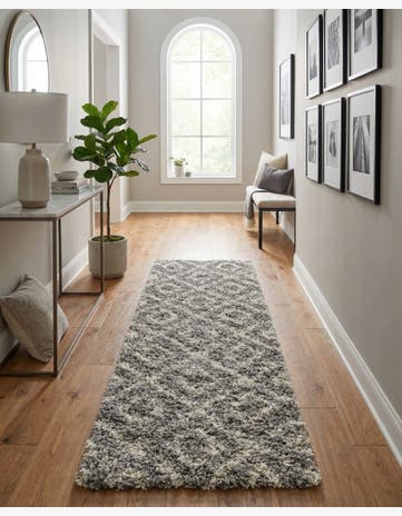 Gray Lattice Shag Runner Rug