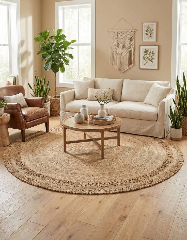 Detail image of 8' x 8'  Hand Braided Jute Round Rug