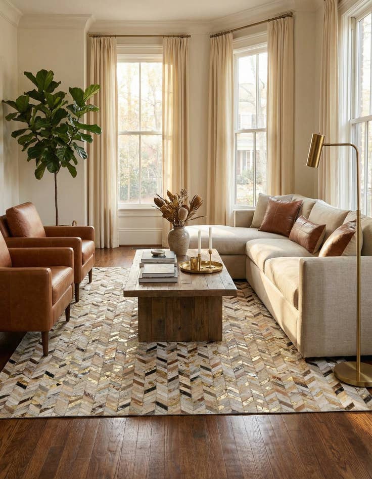 Detail image of  5' 2 x 8' Cowhide - Patchwork Rug