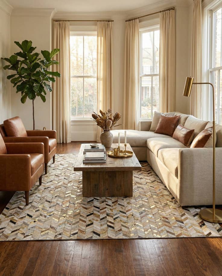 Detail image of 5' 2 x 8' Cowhide - Patchwork Rug