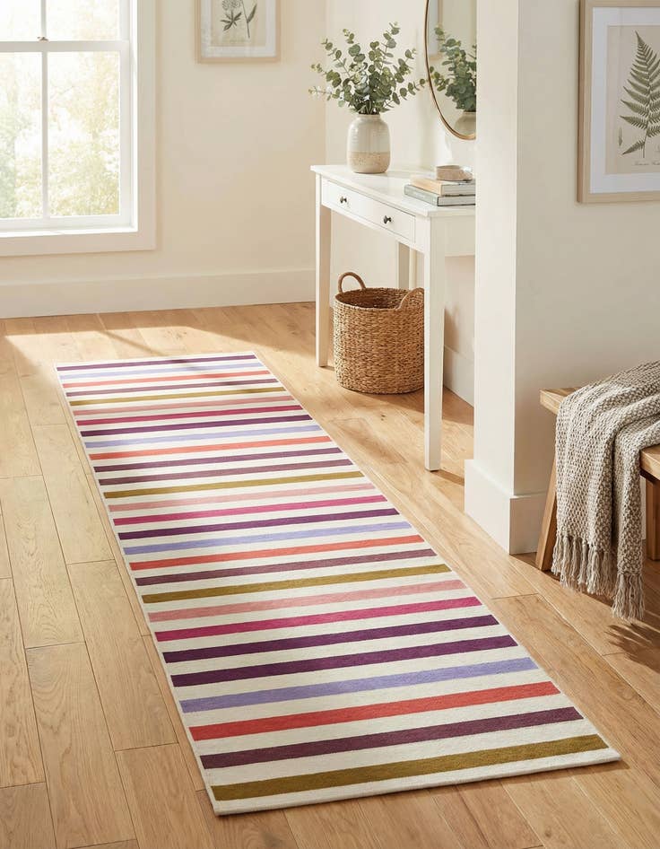 Detail image of 2' 7 x 10'  Washable Striped Indoor / Outdoor Runner Rug