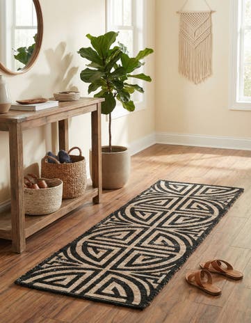 Black and Ivory Hand Woven Chenille Jute Runner Rug