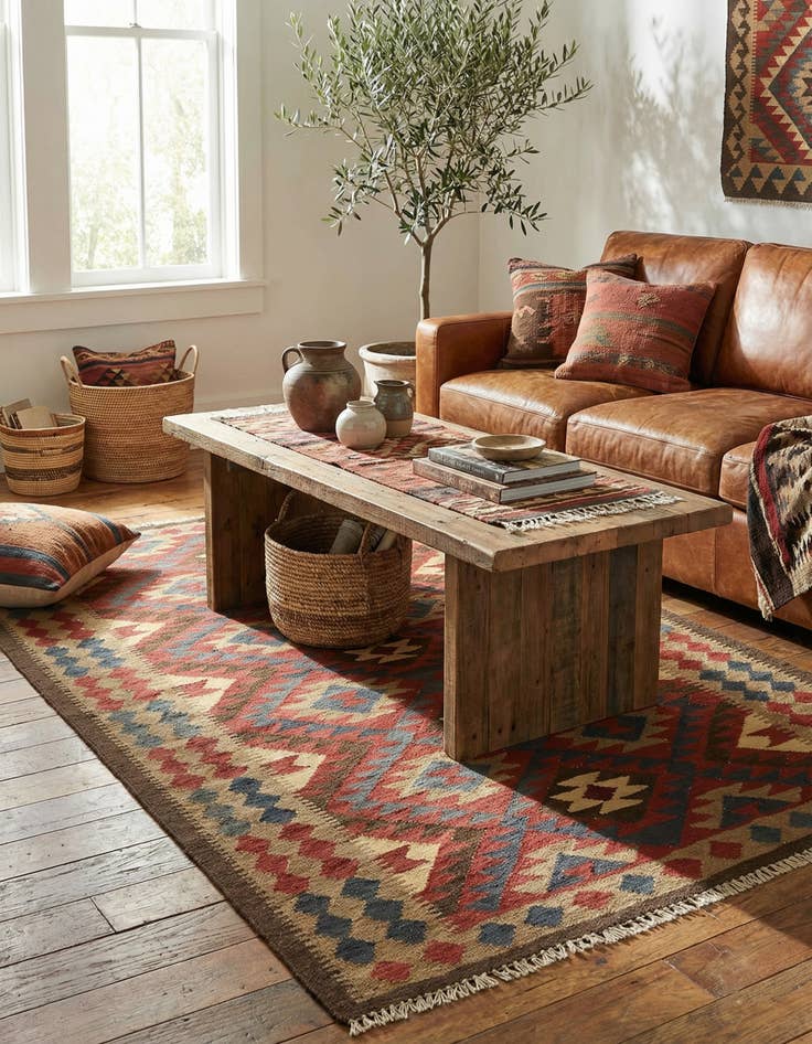 Detail image of 5' 2 x 8'  Hand Woven Kilim Maymana Wool Rug