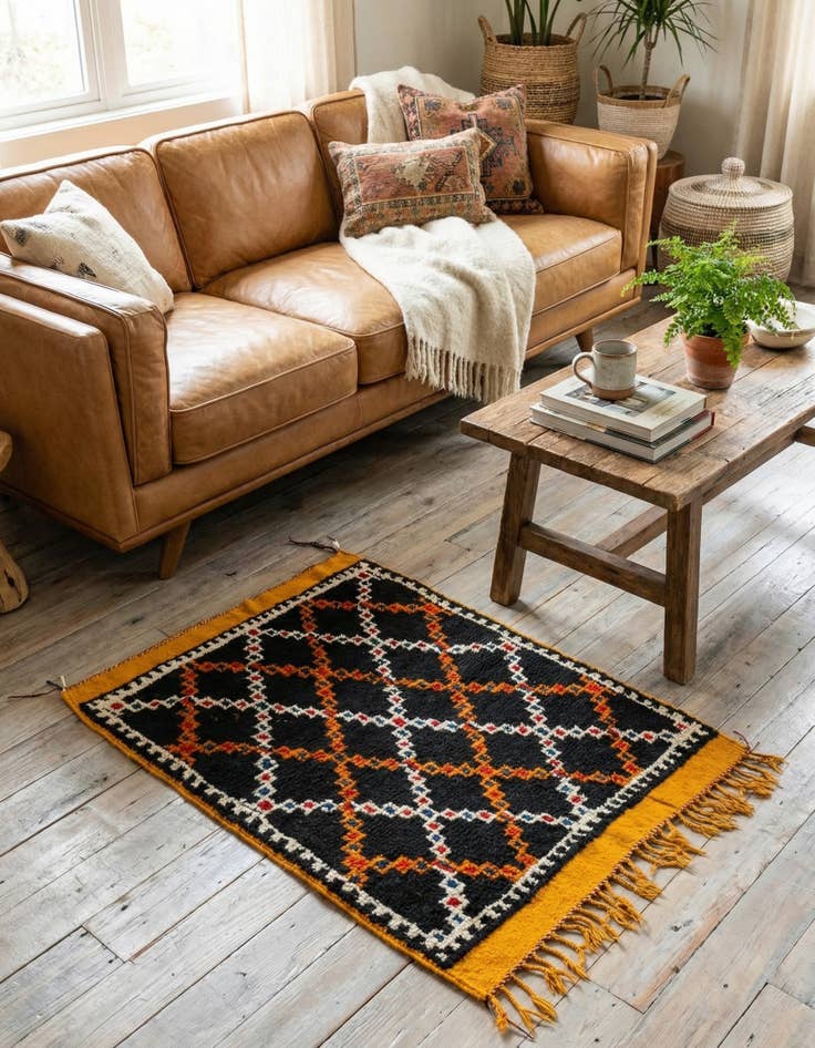 Detail image of 3' 5 x 4' 5  Hand Knotted Moroccan Oriental Wool Rug