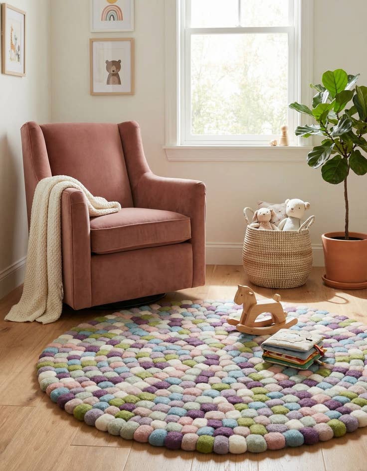 Detail image of  3' 1 x 3' 1 Felt Ball Wool Round Rug