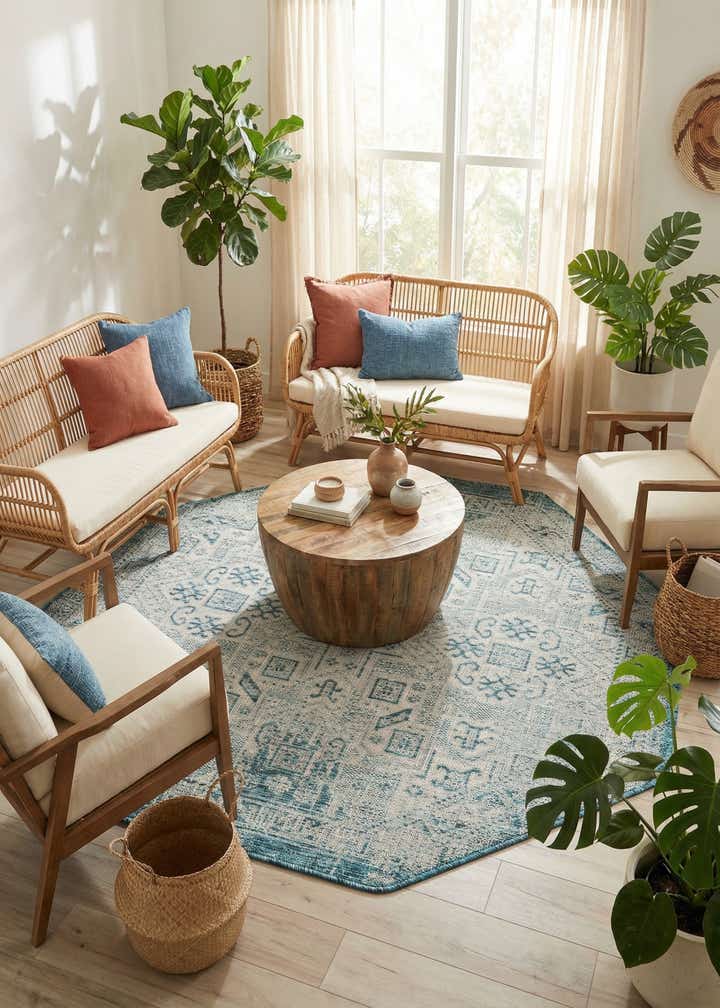5' 3 x 5' 3 Easy-Clean Aztec Indoor / Outdoor Octagon Rug