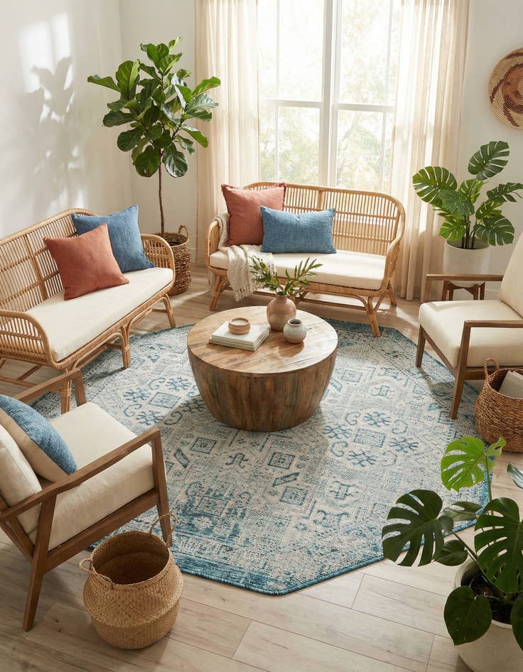 Detail image of 5' 3 x 5' 3  Washable Aztec Indoor / Outdoor Octagon Rug