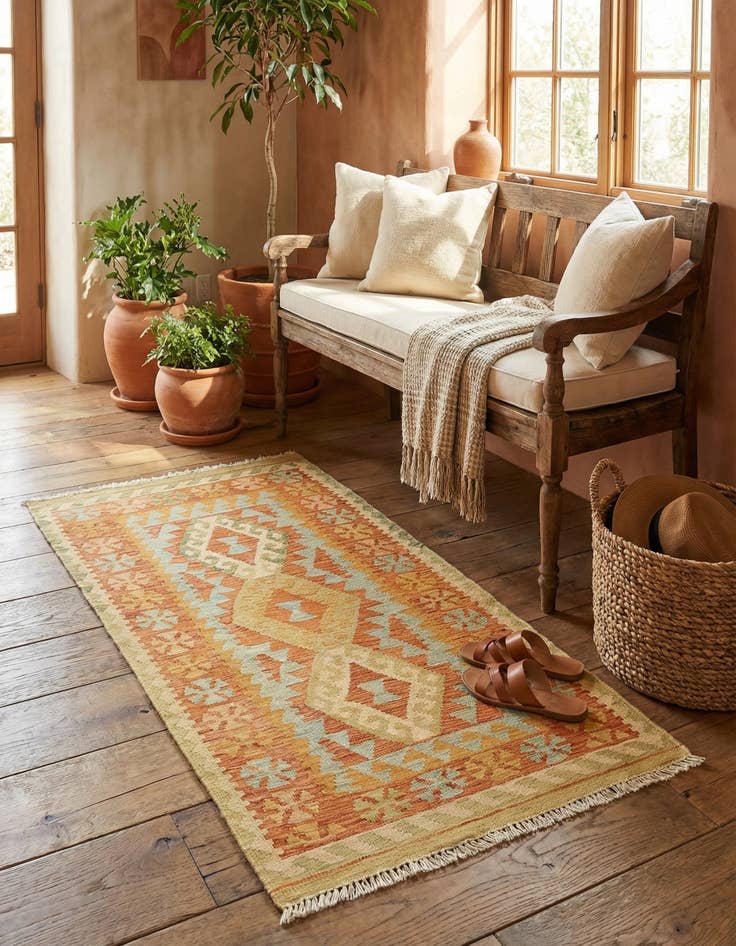 Detail image of 2' 6 x 4' 6  Hand Woven Kilim Waziri Wool Rug