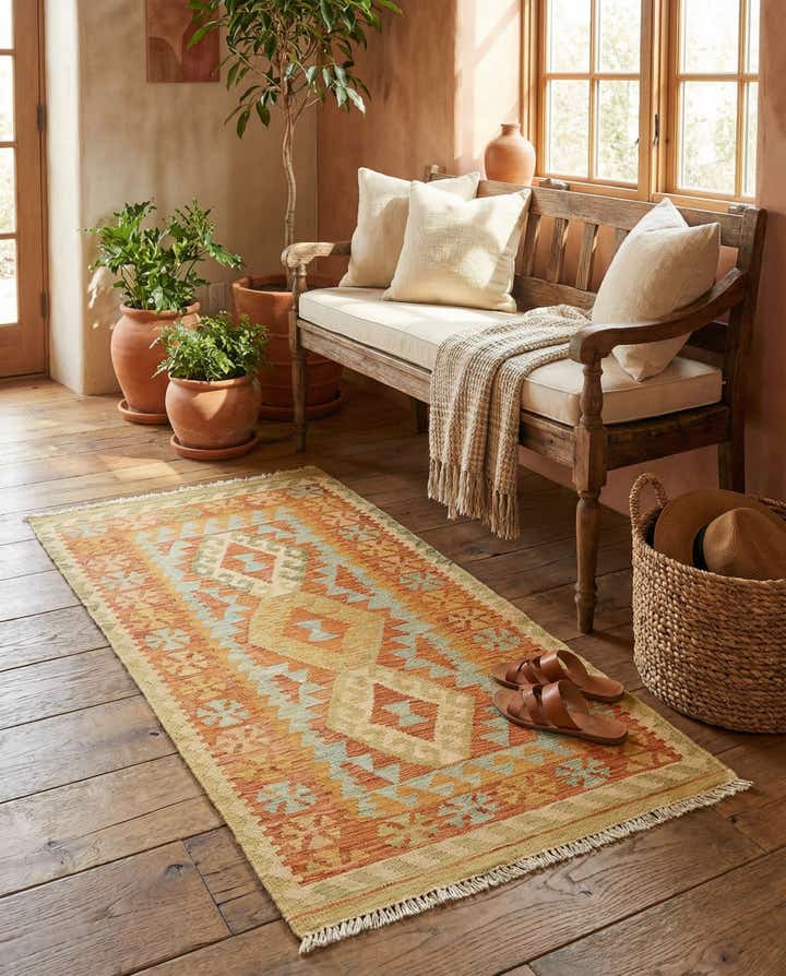 2' 6 x 4' 6 Hand Woven Kilim Waziri Wool Rug