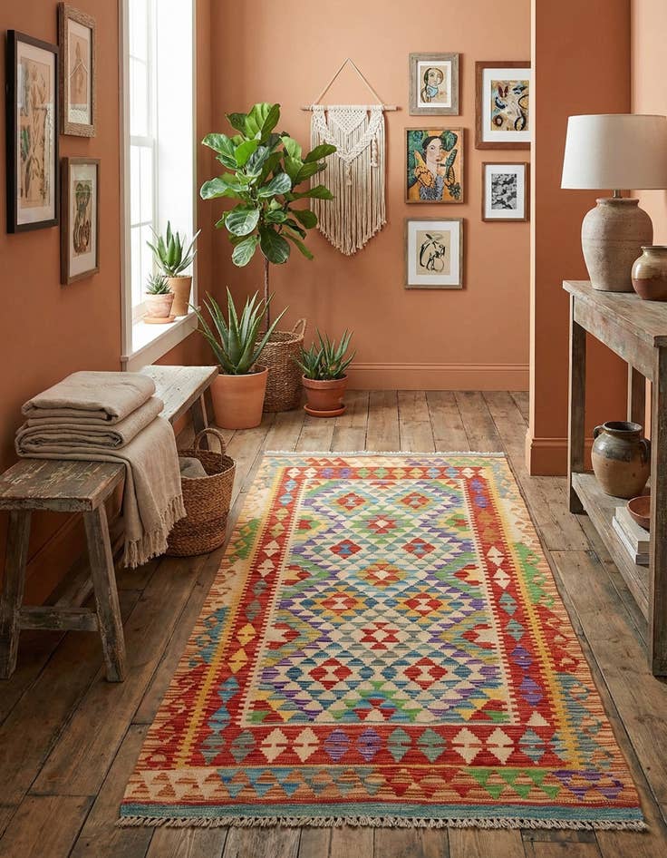 Detail image of 3' 4 x 6' 6  Hand Woven Kilim Maymana Wool Runner Rug