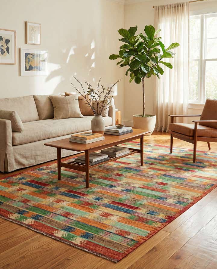 195cm x 290cm Handgewebt Kilim Modern Wolle Teppich