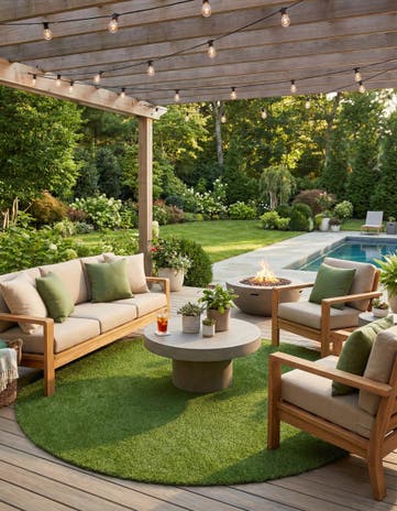 Green Easy-Clean Grass Indoor / Outdoor Round Rug