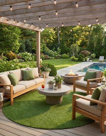 Green Easy-Clean Grass Indoor / Outdoor Round Rug