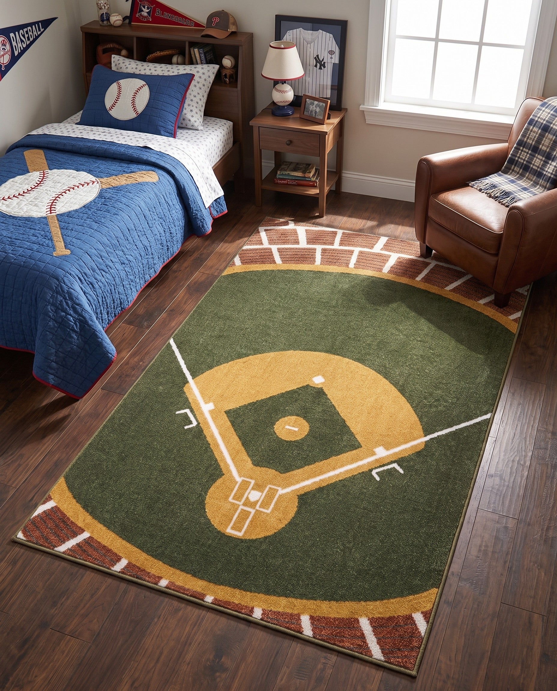 Green and Terra Sports Washable Rug