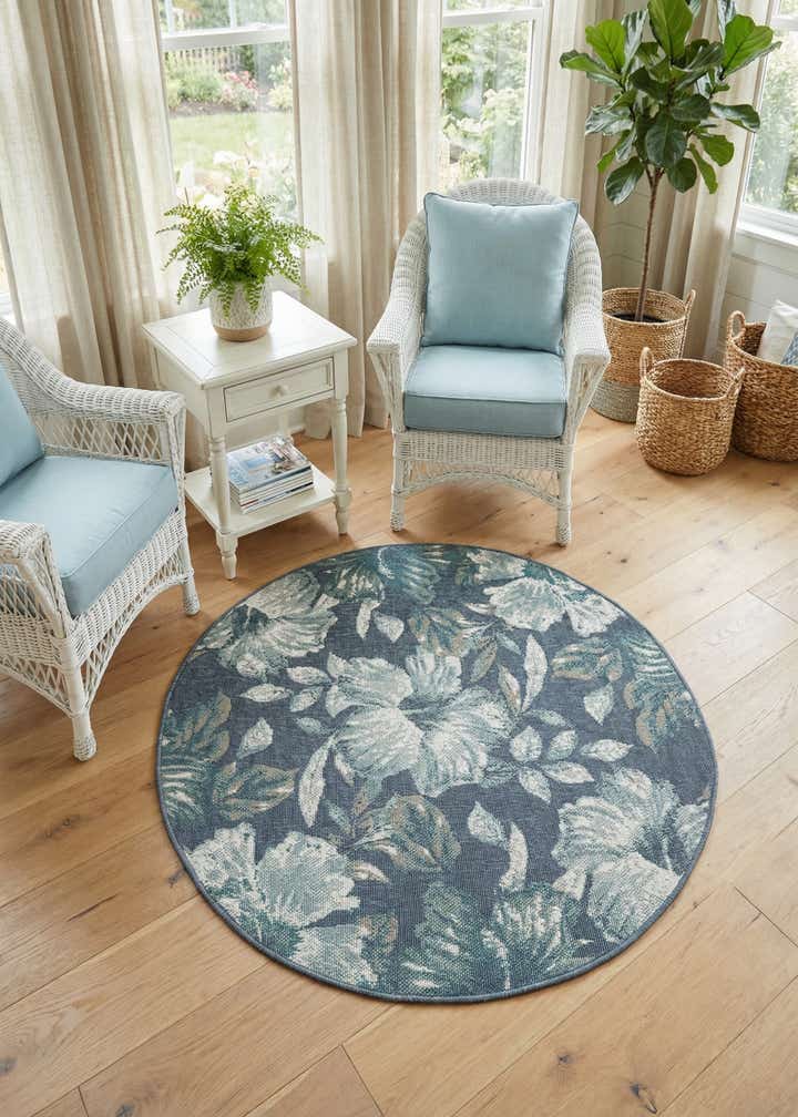 4' x 4' Easy-Clean Coastal Indoor / Outdoor Round Rug