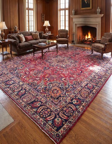 9' 8 x 13' Hand Knotted Mashad Persian Wool Rug