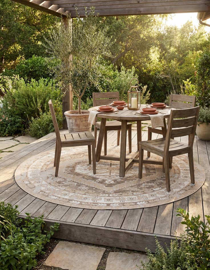 Detail image of 13' x 13'  Washable Traditional Indoor / Outdoor Round Rug