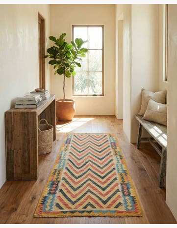 3' 4 x 6' 8 Hand Woven Kilim Maymana Wool Runner Rug