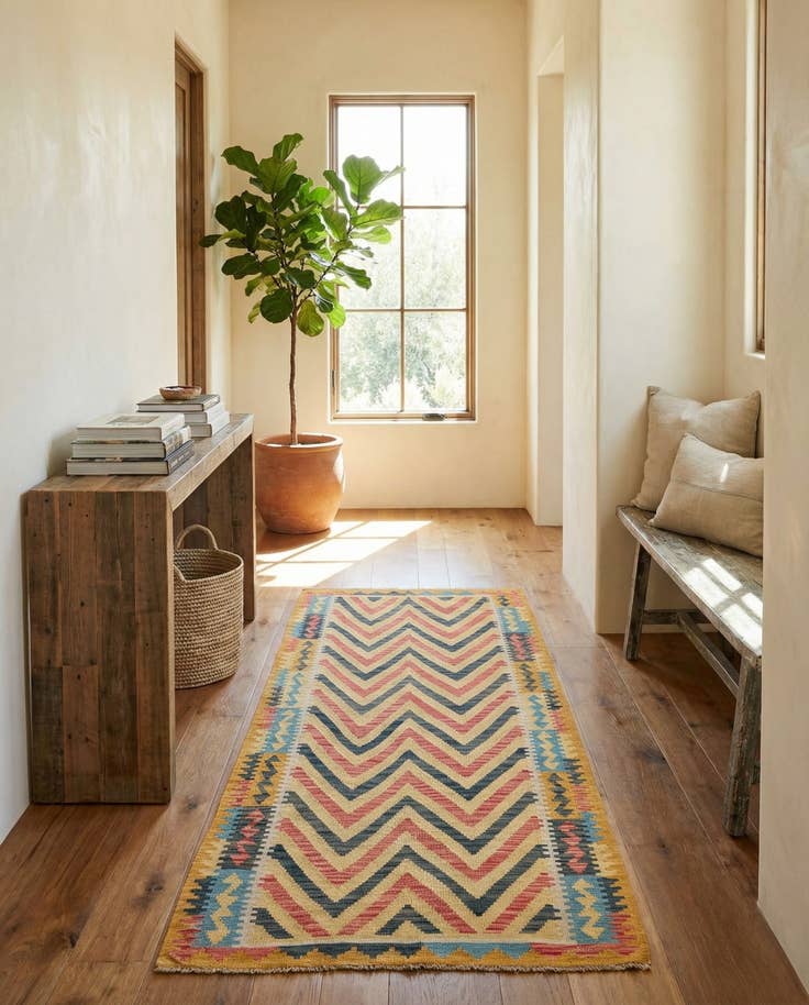 Detail image of 3' 4 x 6' 8 Hand Woven Kilim Maymana Wool Runner Rug