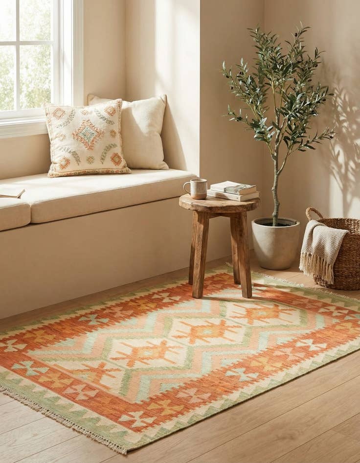 Detail image of 2' 6 x 4'  Hand Woven Kilim Waziri Wool Rug