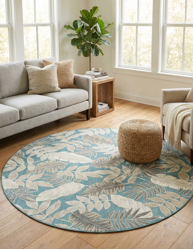 Detail image of 8' 2 x 8' 2 Easy-Clean Botanical Indoor / Outdoor Round Rug