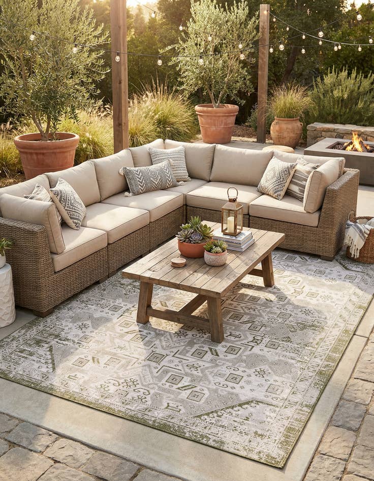 Detail image of 10' x 14'  Washable Aztec Indoor / Outdoor Rug