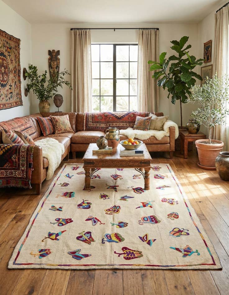 Detail image of 5' 2 x 6' 8  Hand Woven Kilim Suzani Wool Square Rug