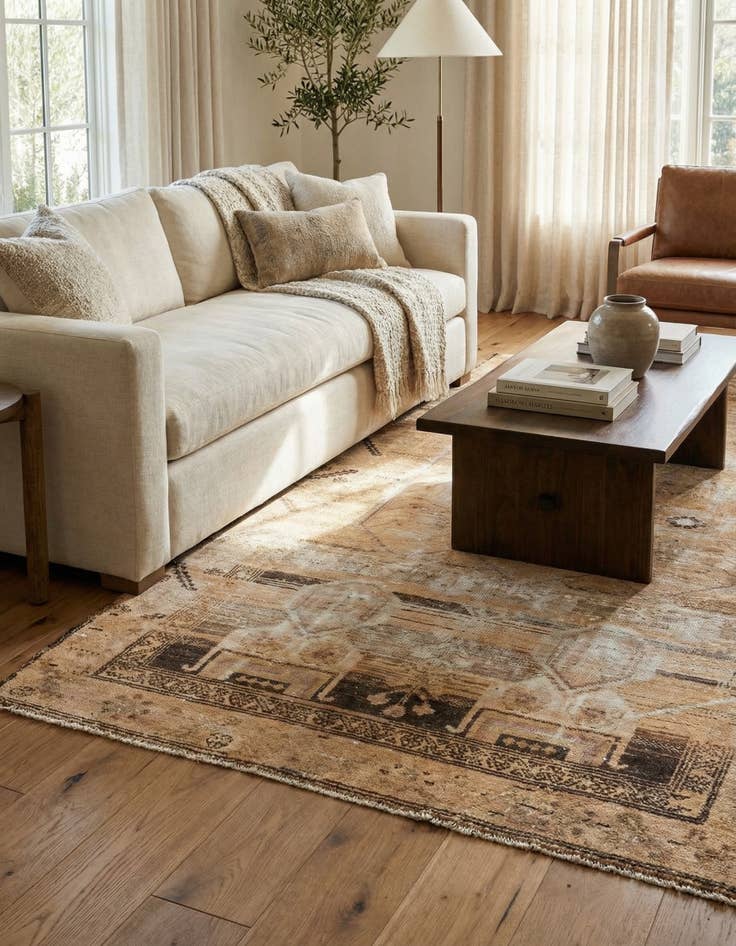 Detail image of 4' 6 x 8' 5  Hand Knotted Ultra Vintage Persian Wool Rug