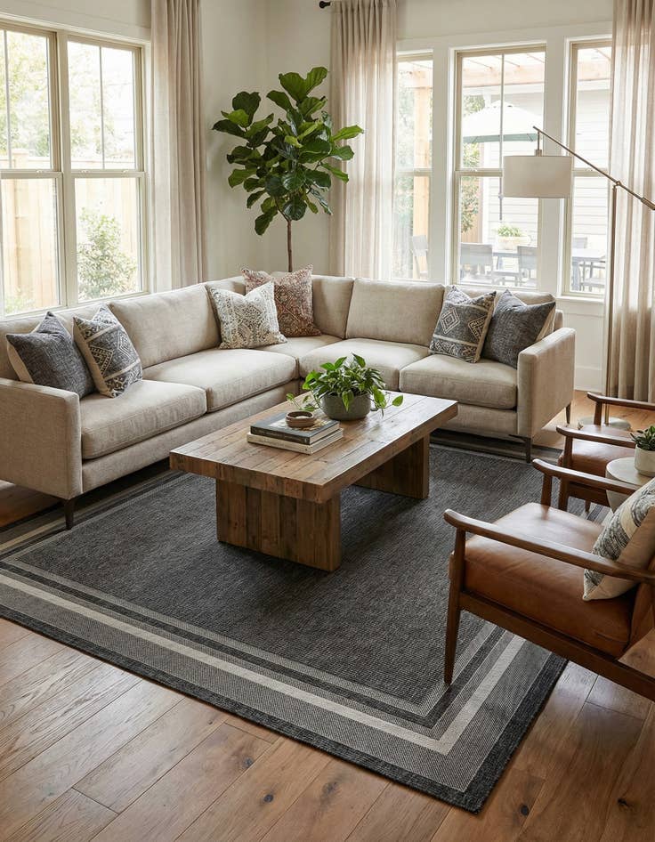 Detail image of 10' x 10'  Washable Border Indoor / Outdoor Square Rug