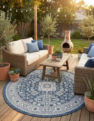 7' 10 x 7' 10 Easy-Clean Aztec Indoor / Outdoor Round Rug