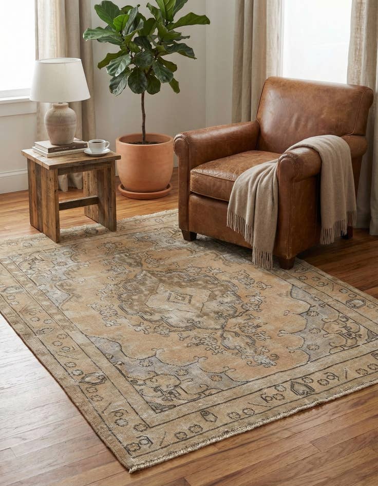 Detail image of 4' 6 x 5' 8  Hand Knotted Ultra Vintage Persian Wool Rug