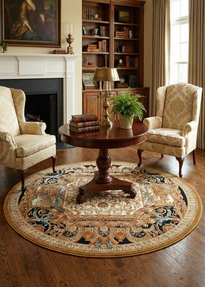 7' 10 x 7' 10 Easy-Clean Traditional Indoor / Outdoor Round Rug