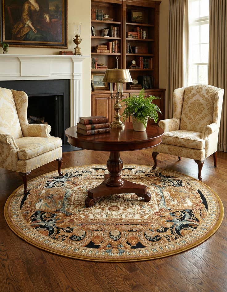 Detail image of 7' 10 x 7' 10  Washable Traditional Indoor / Outdoor Round Rug