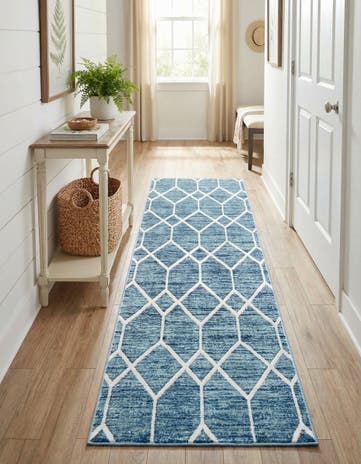 Blue Lattice Trellis Runner Rug