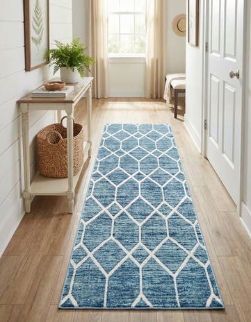 Blue Lattice Trellis Runner Rug