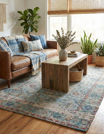 Teal blue Hand Woven Chenille Jute Rug