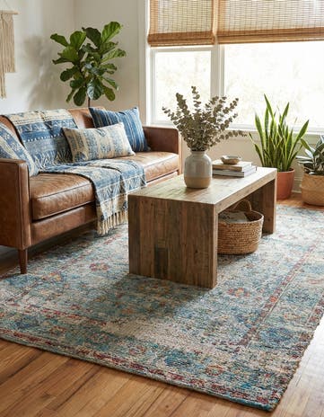 Teal blue Hand Woven Chenille Jute Rug