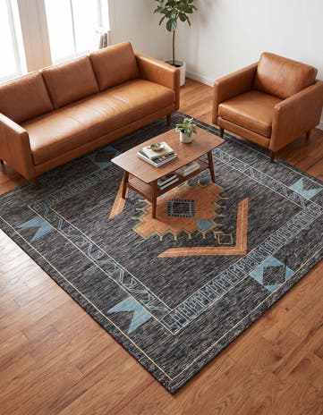Charcoal Gray Hand Woven Kilim Wool Square Rug