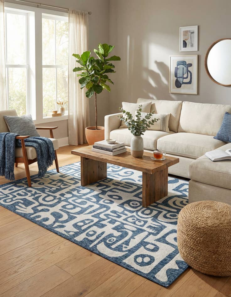 Detail image of  5' 3 x 8'  Washable Modern Indoor / Outdoor Rug