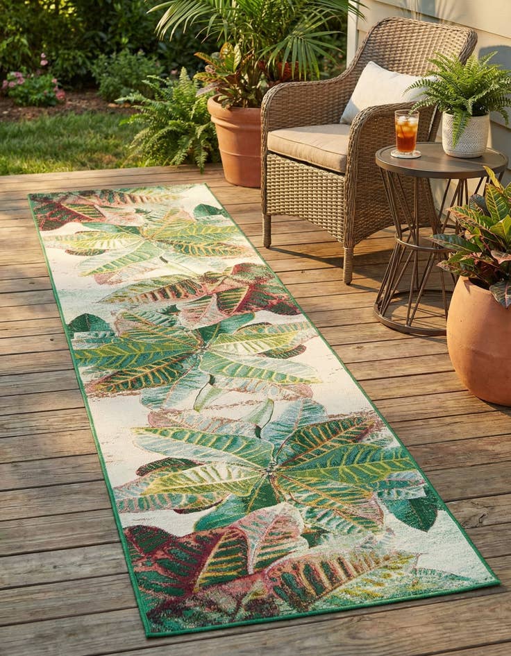 Detail image of 2' 7 x 12'  Washable Botanical Indoor / Outdoor Runner Rug