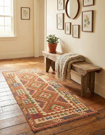 3' 4 x 6' 8 Hand Woven Kilim Maymana Runner Rug